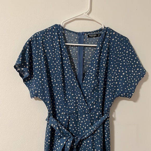 Vintage vibe blue polka dot split dress - Picture 3 of 4